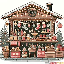 Penjualan berdiri di ilustrasi pasar Natal