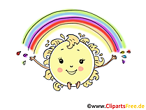 Regenbogen und Sonne Comic, Cartoon, Bild, Clipart, Grafik gratis