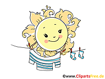 Waesche in Sonne trocknen lassen Bild, Illustration, Cartoon, Clipart, Pic gratis
