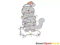 Katze mit Lichterkette Cartoon, Clipart, Bild, Illustration